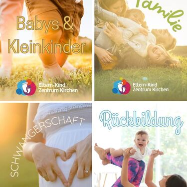 Vier Kursbereiche des Eltern-Kind-Zentrums Kirchen: Babys und Kleinkinder, Schwangerschaft und Rückbildung.
